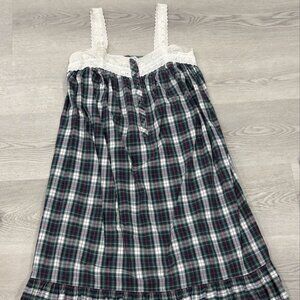 Vintage EUC Victoria’s Secret Plaid Nightgown Lace Trim Cotton Sleeveless Sz P/S